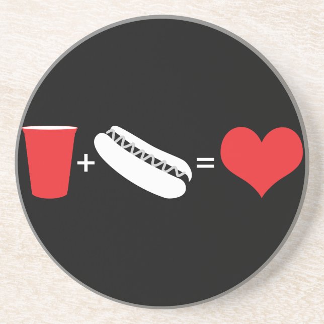 beer + hot dogs = love drink coaster (Front)