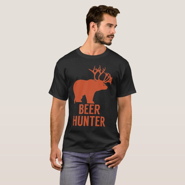Beer Hunter Bear Dear Corns Caribou Funny Humor T-Shirt (Front Full)