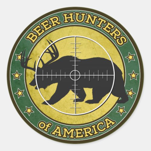 Beer Hunters of America fun bear w antlers logo Classic Round Sticker