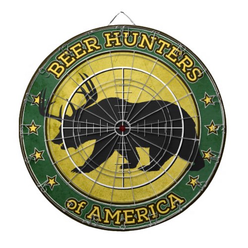 Beer Hunters of America fun bear w antlers logo Dartboard With Darts