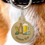 Beer Icons Pet ID Tag<br><div class="desc">Beer illustration. Bottle,  glass,  opener,  hops and barley. Custom background color. Seamless pattern at the back side. Custom text on both sides.</div>