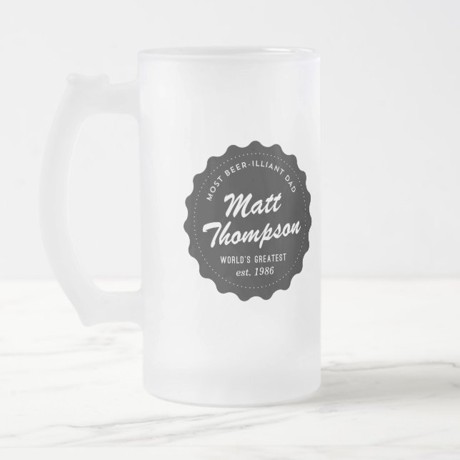 Beer-illiant Dad Frosted Glass Beer Mug (Left)