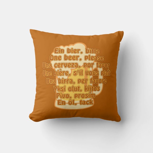 BEER in languages custom throw pillow (Front)