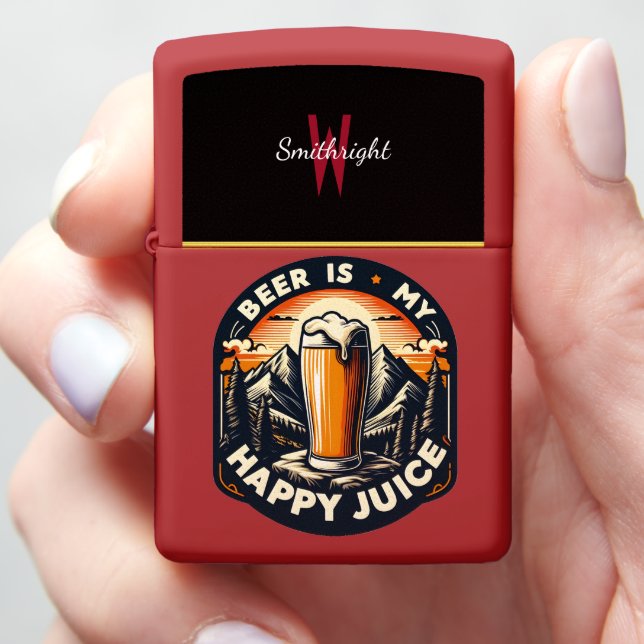 Beer Is My Happy Juice Mountain Sunset Zippo Lighter (In Hand)