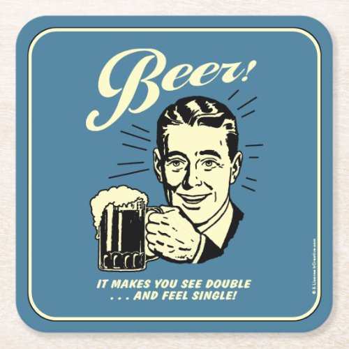 Beer It Makes You See Double Square Paper Coaster