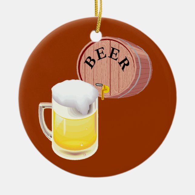 Beer keg and beer stein ceramic ornament (Front)