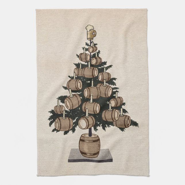 Beer Keg Christmas Tree Kitchen Towel (Vertical)