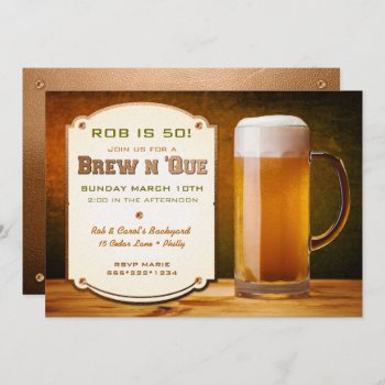 Beer Leather Rivets Brew N 'que Invitation by HydrangeaBlue at Zazzle