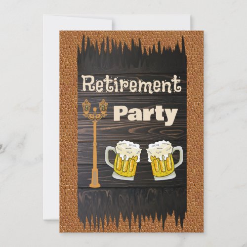Beer  Leather  Rustic Wood Happy Retirement Invitation