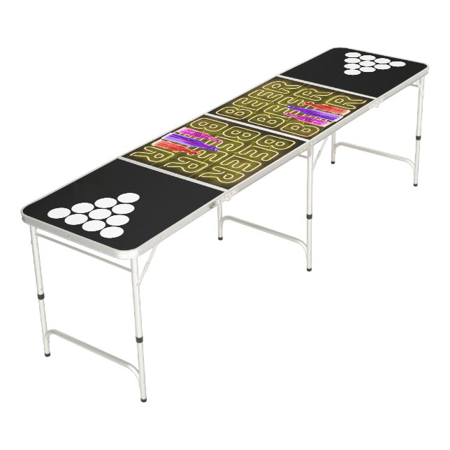 Beer LED Neon Lights & Beer Bottles Golden Yellow Pong Table (Angled)