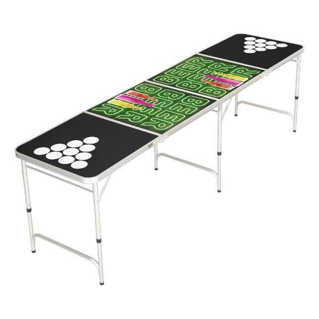 Beer LED Neon Lights & Beer Bottles Green Pong Table (Angled)