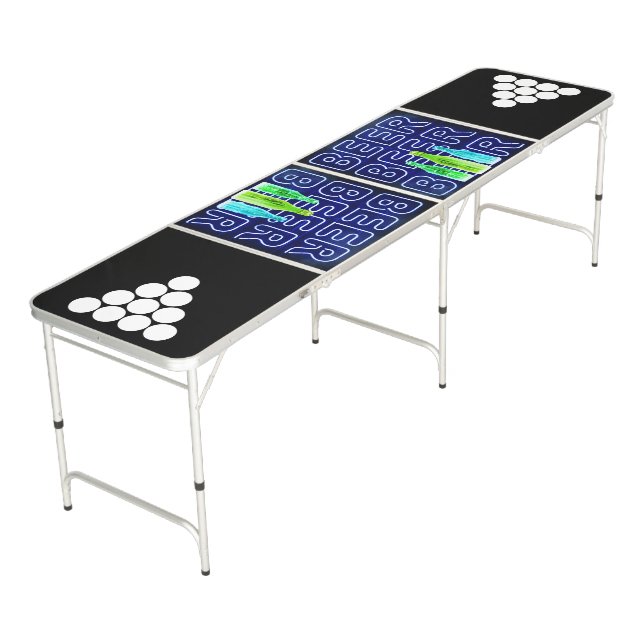 Beer LED Neon Lights & Beer Bottles Royal Blue Pong Table (Angled)