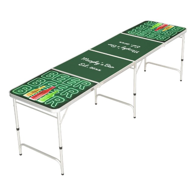 Beer LED Neon Wire Light & Beer Bottles Dark Green Pong Table (Angled)