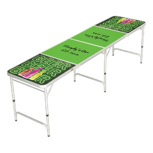 Beer LED Neon Wire Light & Beer Bottles Lime Green Beer Pong Table