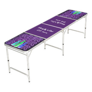 Beer LED Neon Wire Light & Beer Bottles Purple Pong Table