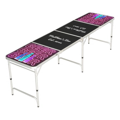 Beer LED Neon Wire Lights and Beer Bottles Black Beer Pong Table