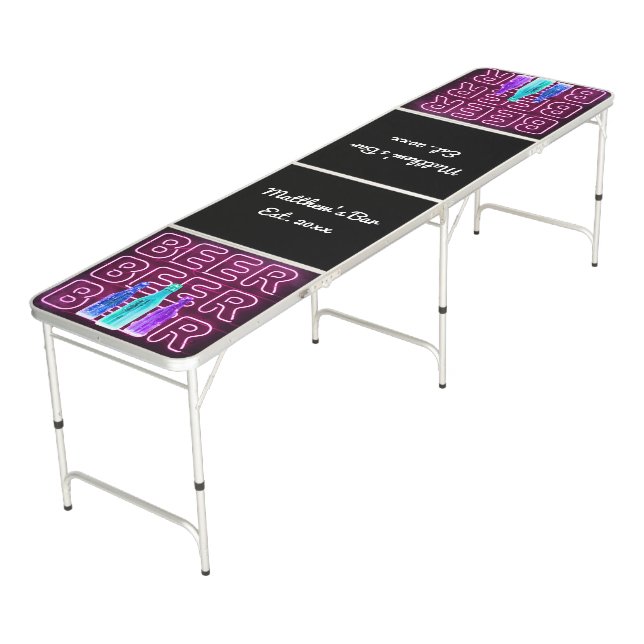 Beer LED Neon Wire Lights and Beer Bottles Black Pong Table (Angled)