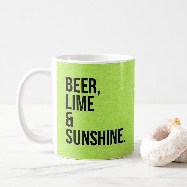 Beer, Lime & Sunshine Funny Quote Coffee Mug (With Donut)