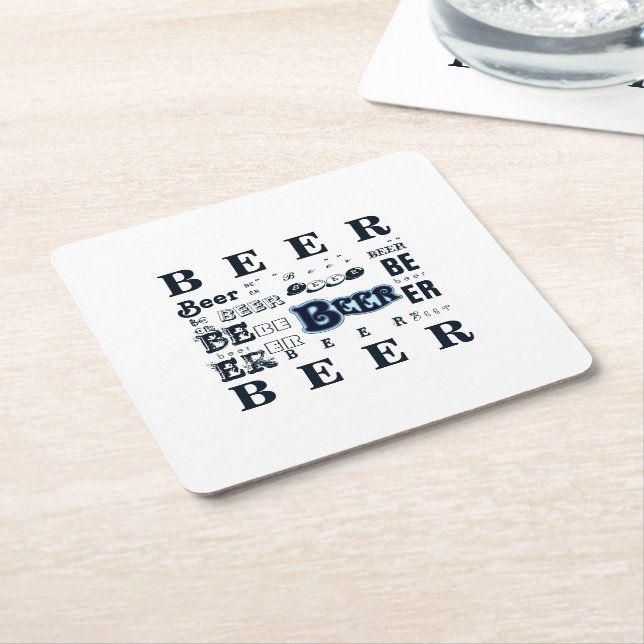 Beer- Lite Blue on Dark Blue 2 Square Paper Coaster (Angled)