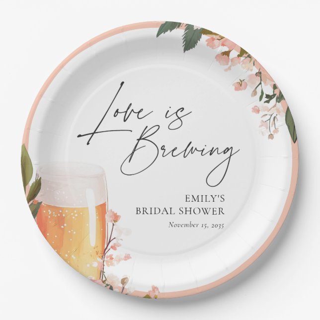 Beer Love is Brewing Bridal Shower Paper Plates (Front)