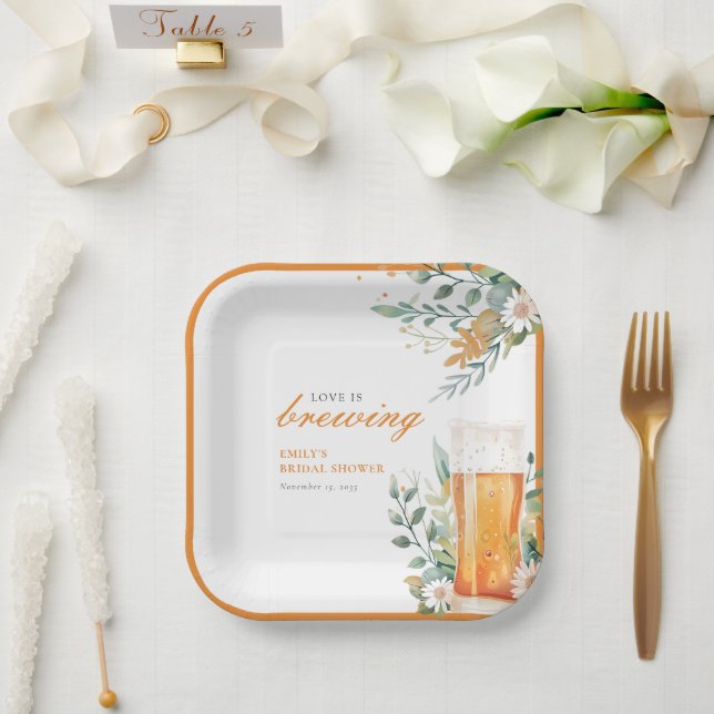 Beer Love is Brewing Bridal Shower Paper Plates (Wedding)
