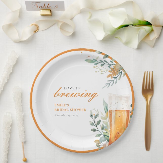 Beer Love is Brewing Bridal Shower Paper Plates (Wedding)