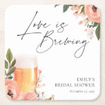 Beer Love is Brewing Bridal Shower Square Paper Coaster<br><div class="desc">Beer Love is Brewing Bridal Shower Square Paper Coaster</div>