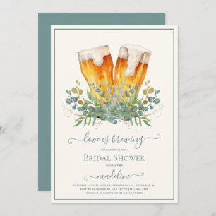 Beer Love is Brewing Eucalyptus Bridal Shower  Invitation