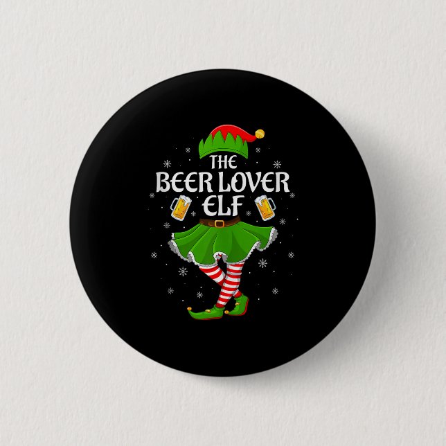 Beer Lover Elf Christmas Family Girls Women Elf Sq Button (Front)