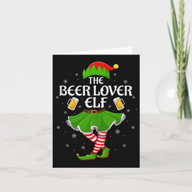 Beer Lover Elf Christmas Family Girls Women Elf Sq Card (Front)
