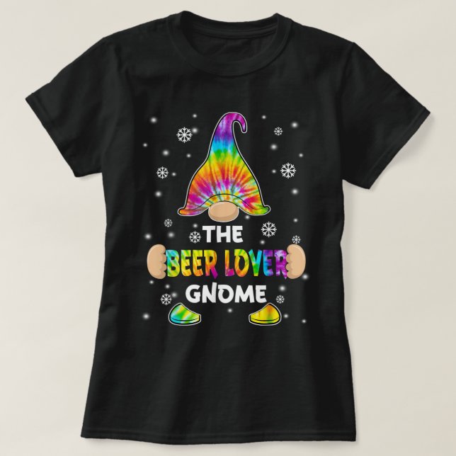 Beer Lover Gnome Merry Christmas Tie Dye Pajamas  T-Shirt (Design Front)