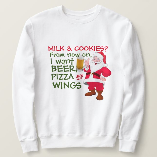 Beer Lover Santa Sweatshirt - Pizza & Wings (Design Front)