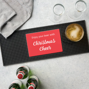 Beer Lover's Christmas Cheer Festive Red Bar Mat