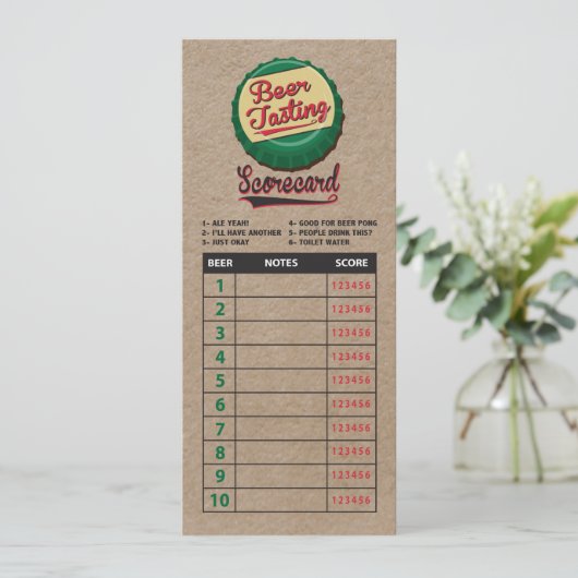 Beer lovers tasting scorecard on faux kraft paper (Standing Front)
