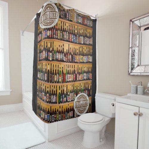 Beer mens black bottle showercurtain shower curtain