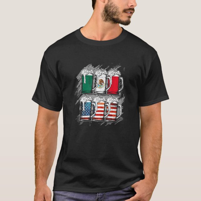 Beer Mexican American Flag Cinco de Mayo Men Drink T-Shirt (Front)
