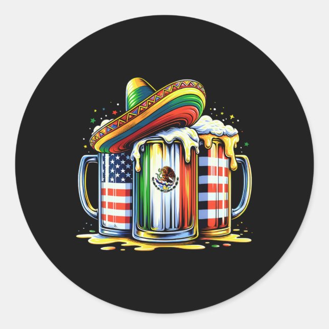 Beer Mexican Usa Flag Cinco De Mayo Drinking Party Classic Round Sticker (Front)