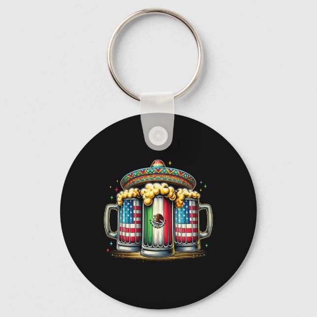 Beer Mexican Usa Flag Cinco De Mayo Drinking Party Keychain (Front)