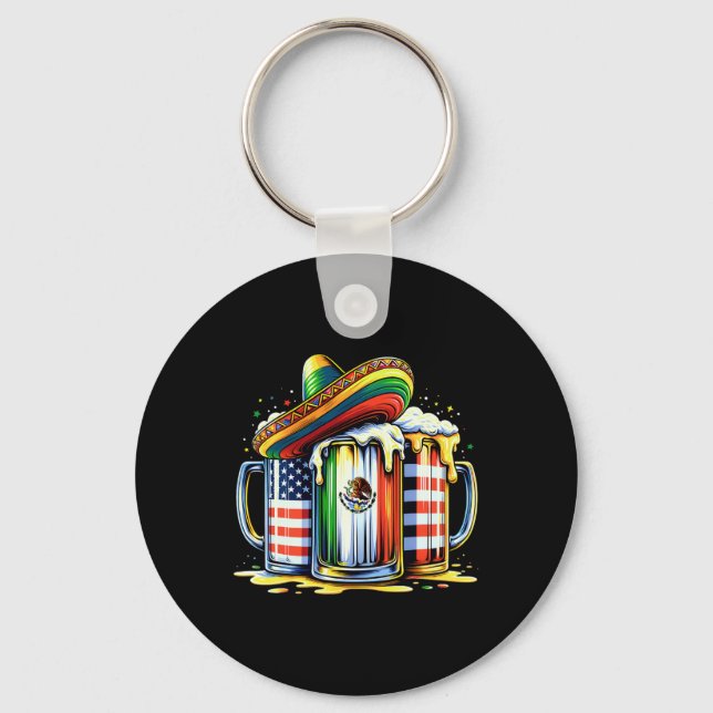 Beer Mexican Usa Flag Cinco De Mayo Drinking Party Keychain (Front)