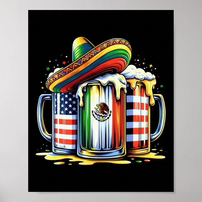 Beer Mexican Usa Flag Cinco De Mayo Drinking Party Poster (Front)