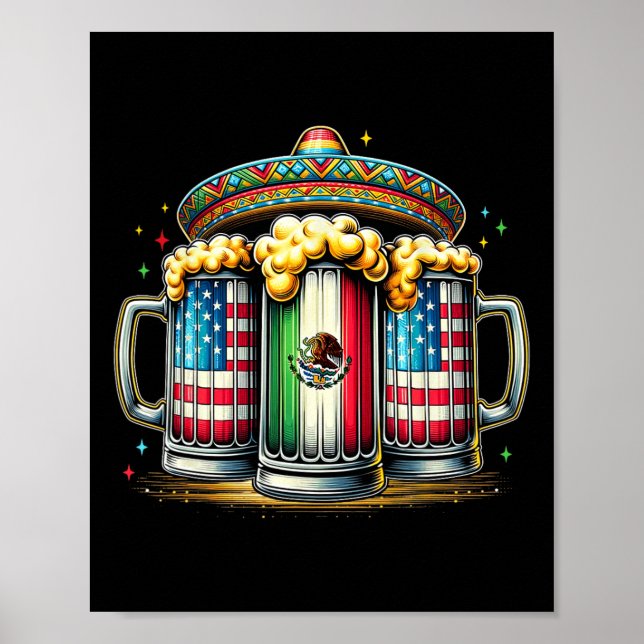 Beer Mexican Usa Flag Cinco De Mayo Drinking Party Poster (Front)
