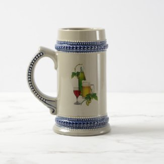 Beer mug, bottle, hops and a glass of wine. beer s beer stein