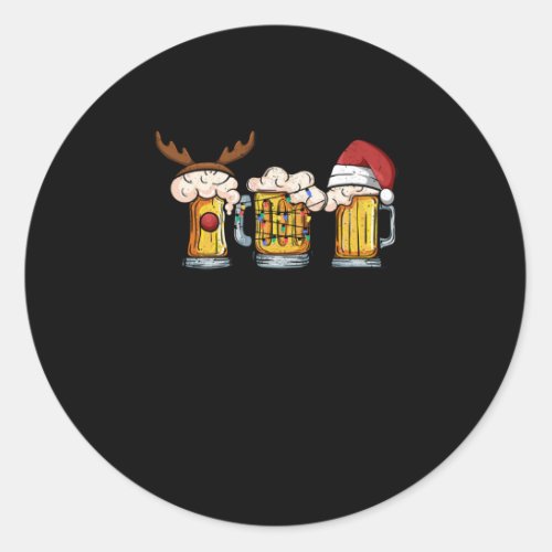 Beer mug Christmas tree lights Santa Claus Classic Round Sticker