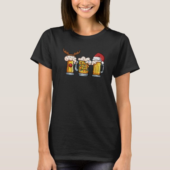 Beer Mug Christmas Tree Lights Santa Claus Hat Rei T-Shirt (Front)