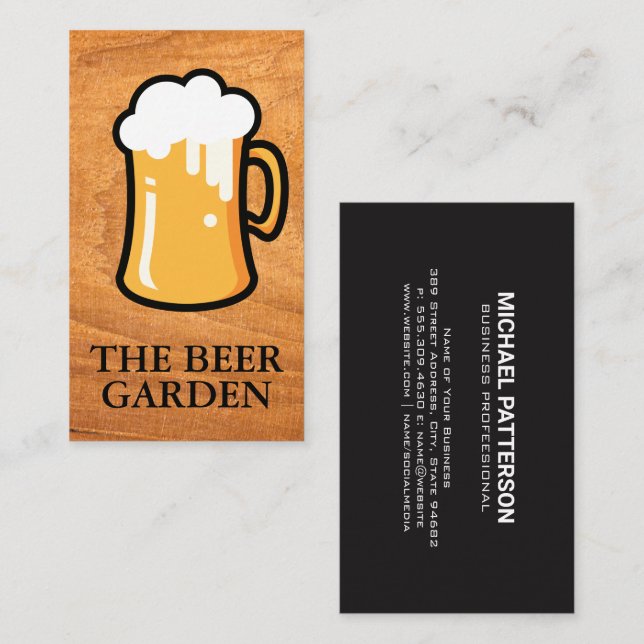 Beer Mug Illustration | Wood Background Business Card (Front/Back)