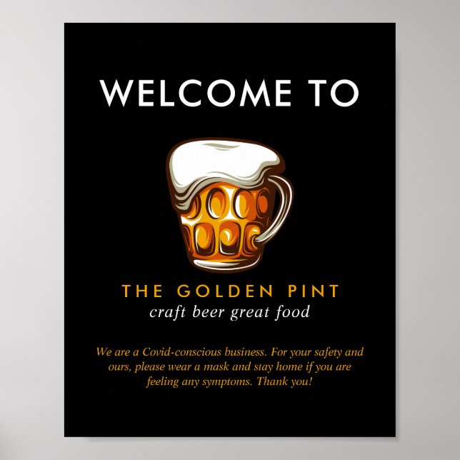 Beer Mug Logo Brewery Bar Reopening Safety Welcome Poster (Front)