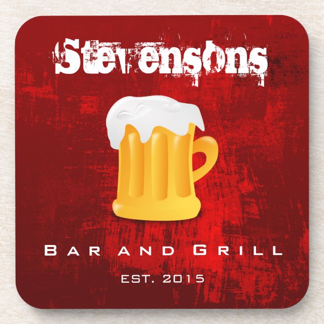 Beer Mug on Dark red Grunge Background Drink Coaster (Front)