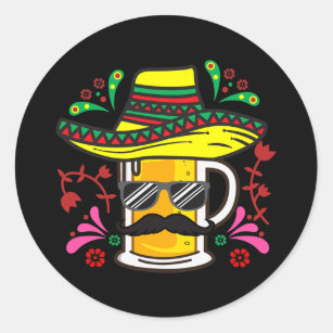 Beer Mug Sombrero Mustache Cinco De Mayo Mexican Classic Round Sticker