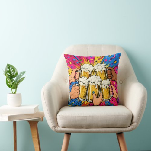 Beer Mug Toast Pop Art Throw Pillow