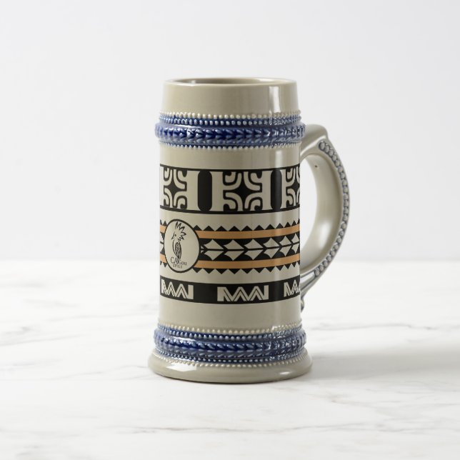 Beer Mug Tribal Ethnic/Orange Striped (Front Right)